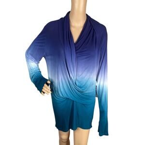 NWT Young Fabulous & Broke Blue Ombre Dip Dye Twisted Tunic Top SZ L